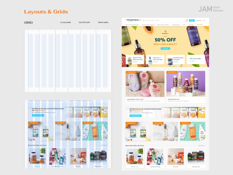 Layout trang web H&agrave;ng Nhập Mỹ do JAMstack Vietnam thực hiện