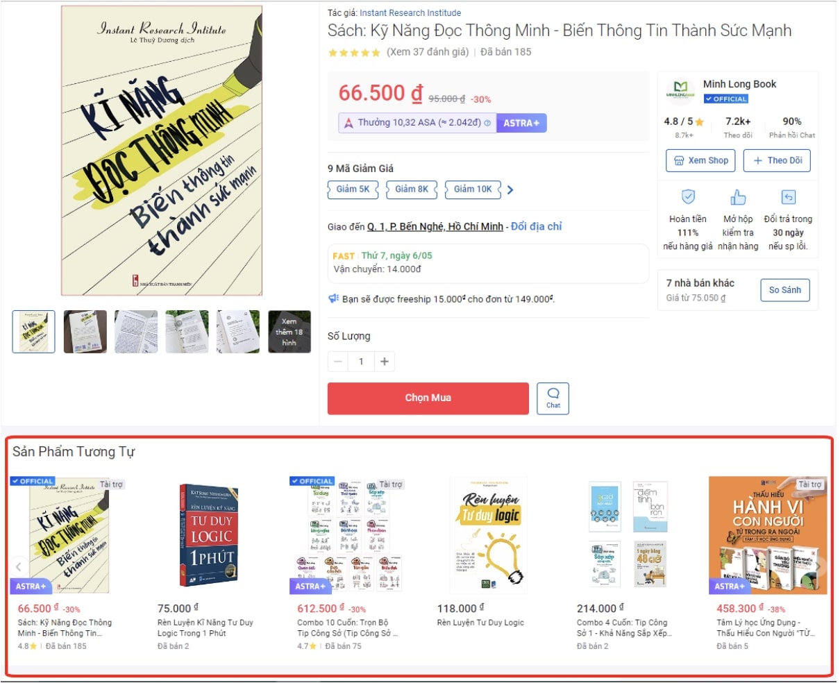 Tiki đề xuất sản phẩm tương tự cho người d&ugrave;ng truy cập v&agrave;o website