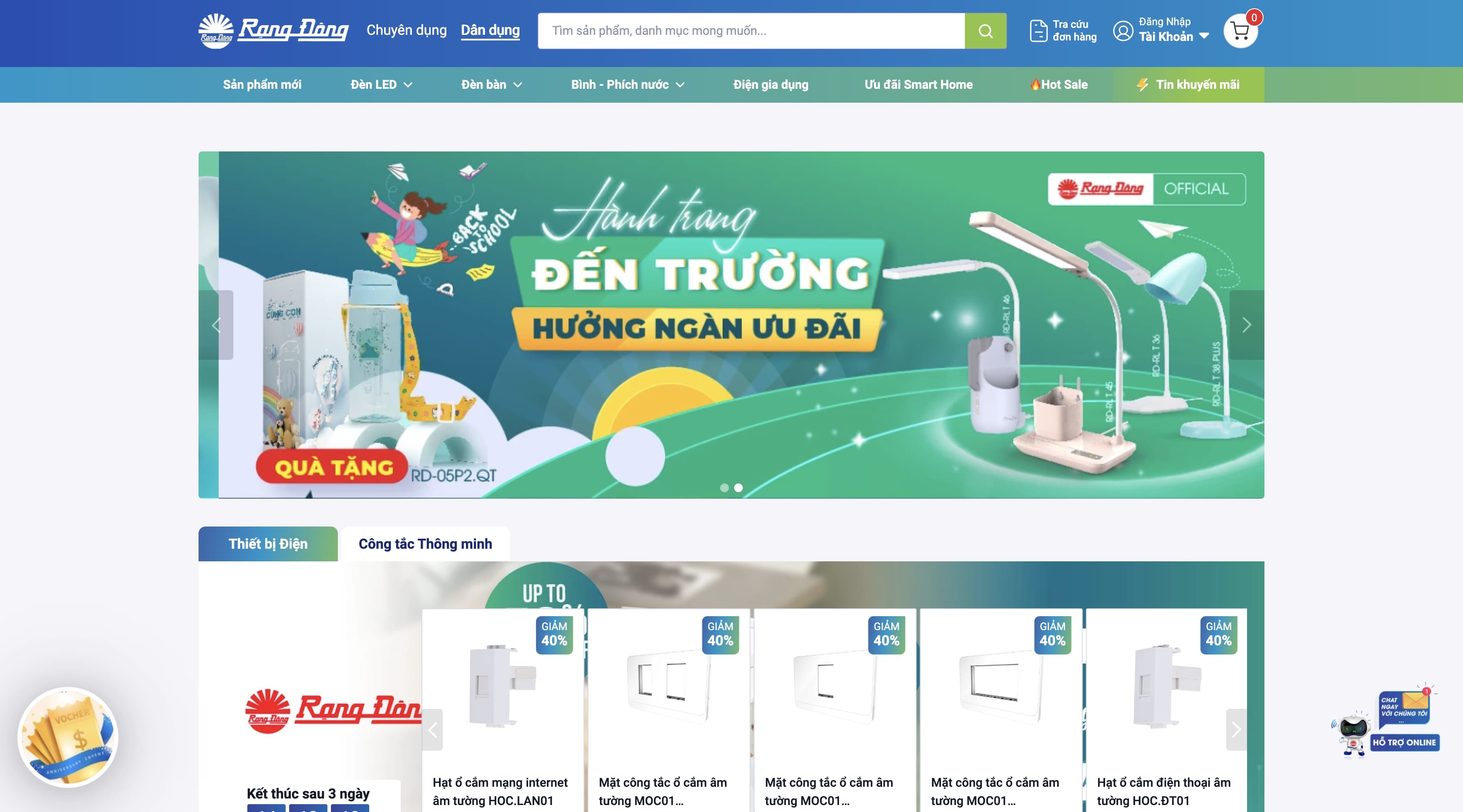 Trang chủ trang D&acirc;n dụng tr&ecirc;n website Rạng Đ&ocirc;ng Store