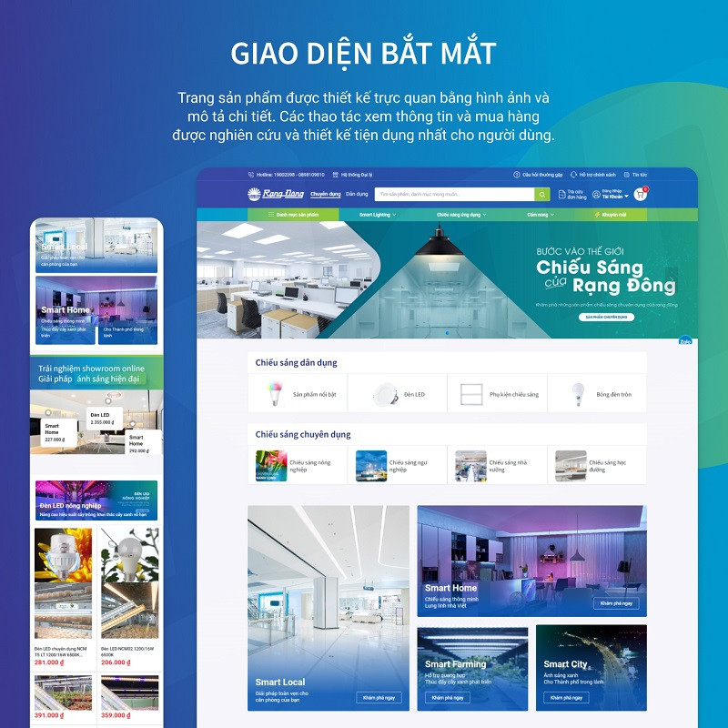 Giao diện web Ecommerce Rạng Đ&ocirc;ng Store bắt mắt v&agrave; hiện đại