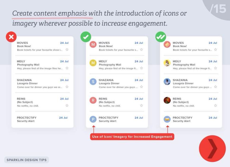 Sử dụng icon/h&igrave;nh ảnh tương ứng với nội dung